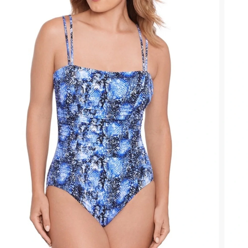 SWIM SOLUTIONS $102 NWT Shirred Snakeskin one piece swimsuit 10 M - Picture 1 of 8
